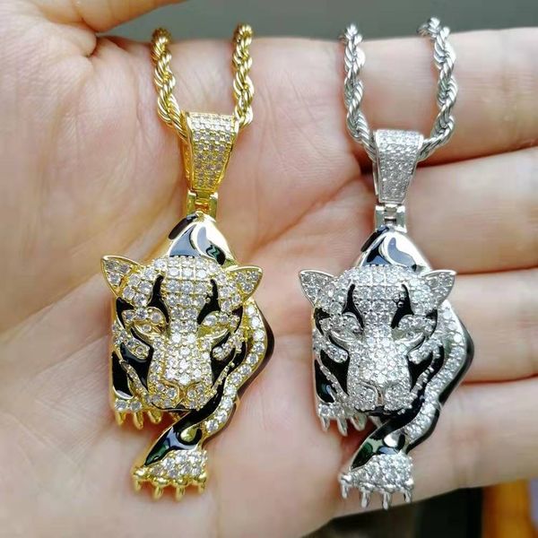 

хип-хоп тигр кулон ожерелья для мужчин, женщин, роскошные бриллианты, золото, серебро, подвески с животными, 18 к, позолоченные медные цирко, Silver