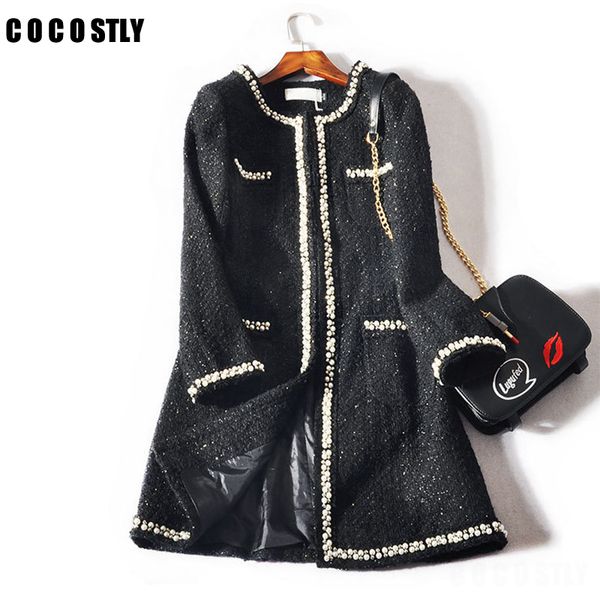 

winter coat woman fashion design luxury runway tweed coats jacket long sleeves button women autumn winter wool coats y190926, Black