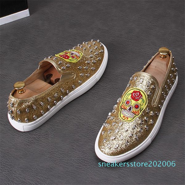 

new arrival men designer trendsetter sequins rivet platform casual flats shoes man punk loafers board shoes for web celebrity s6, Black