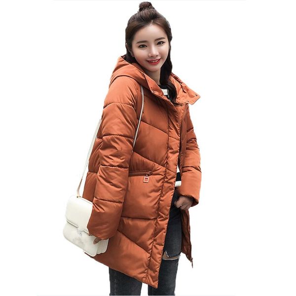 

women winter jacket 2018 fashion thicken cotton padded long coat women korean hood parkas female outerwear casaco feminino, Black