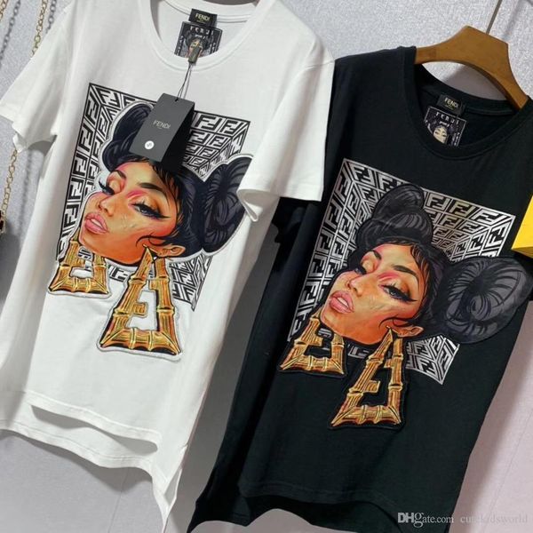 

2020 новый дизайн весна вышивка женщины тройник негабаритных стиль взлетно-посадочной полосы с коротким рукавом женский хлопок футболка, White