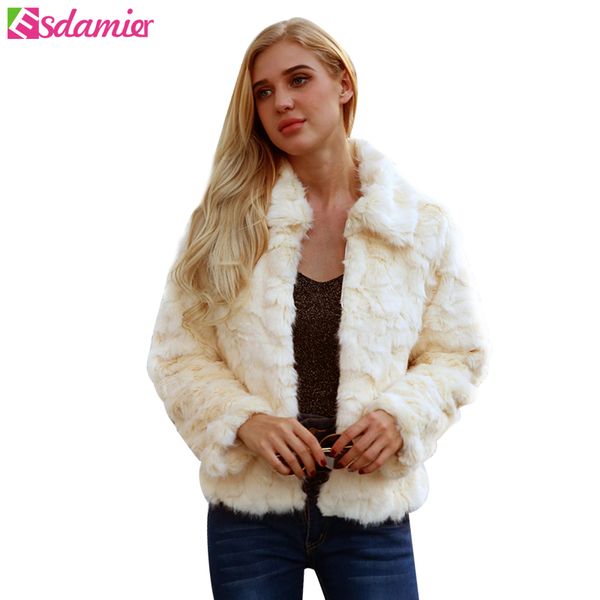 

esdamier warm faux fur coat women fake fur short winter crop jacket female white plus size women jacket outerwear, Black