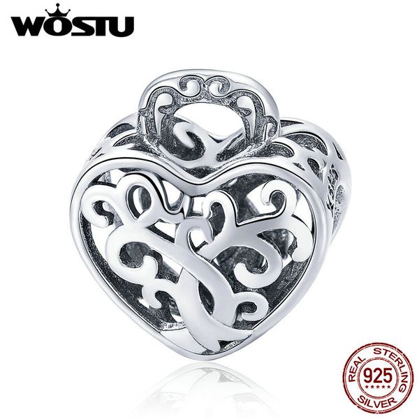 

wostu real 925 стерлингового серебра сердца замок дерево жизни charm подходит оригинальный diy браслет шариков ювелирных изделий подарка спо, Blue;slivery
