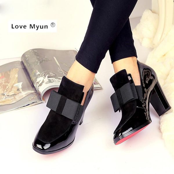 

New 100 red bottom ole high heel pump quare toe genuine leather hoe women ladie black chau ure femme 1760 9015