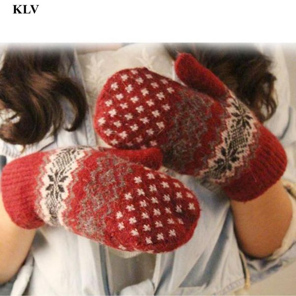 

fashion-newly stylish fashion knit wool women girl outdoor snowflake winter keep warm mittens gloves femme windproof femme no223, Blue;gray