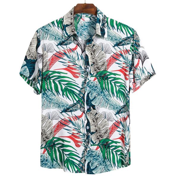 

casual mens beach hawaiian shirts cotton floral mens printed hawaiian loose beachwear short sleeve casual buttons shirt#4