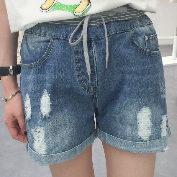 

fashion mid waist shorts for women's jeans hole summer womens shorts blue lace up big size denim