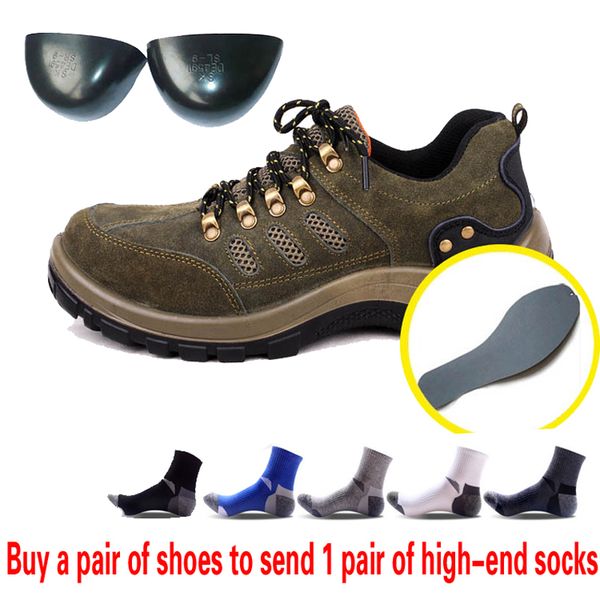 

men's safety shoes steel toe cap protective footwear man cow suede outdoor casual shoes anti-static&puncture proof work, Black