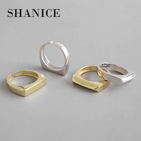 

shanice 925 sterling silver open ring ins minimalist geometric rectangular smooth face ring 2019 punk fashion jewelry accessory, Golden;silver