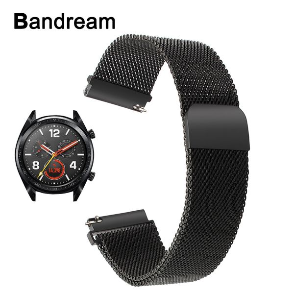 

milanese loop stainless steel watchband for huawei watch gt magnetic buckle band quick release metal strap sports wrist bracelet, Black;brown