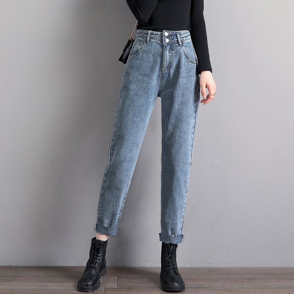 

2020 plus size women's jeans mom high waist jean pants ropa mujer jeans clothes fashion solid pencil pants trousers p9324, Blue