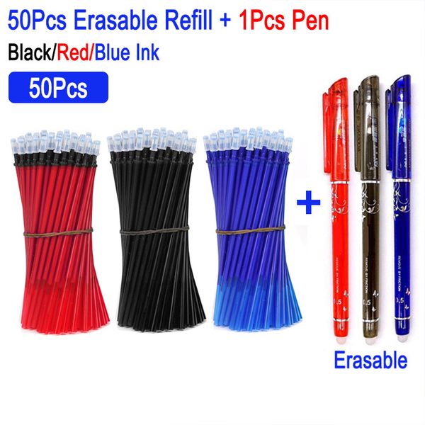 

delvtch 50шт / set 0,5мм гелевая ручка стираемая refill rod магия стираемая ручка замена синий черный красный тушь канцелярские товары пишущ