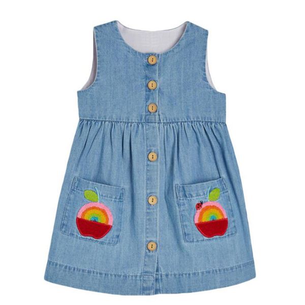 

2020 необычные new baby детские девушки карманные cowboy платье без рукавов малышей девушки элегантные платья лета новорожденные одежда, Red;yellow