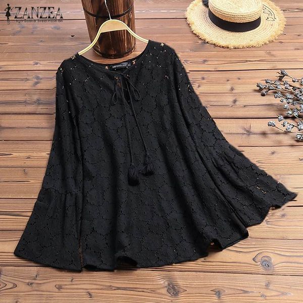 

стильная женская летняя блузка 2020 zanzea lace tops bohemian с длинным рукавом рубашки женщины v neck hollow blusas женский белой тунике, White