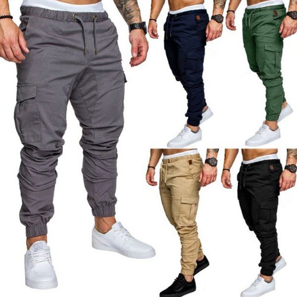 

men pants 2018 new fashion brand tooling pockets joggers pants male trousers casual mens joggers solid sweatpants 4xl, Black
