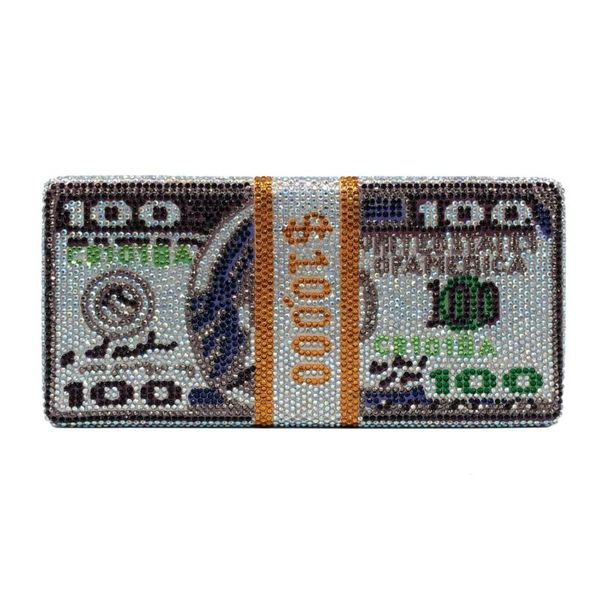 

stack of cash rich $100 dollars money bag women crystal box clutch evening bags cocktail dinner purses and handbags
