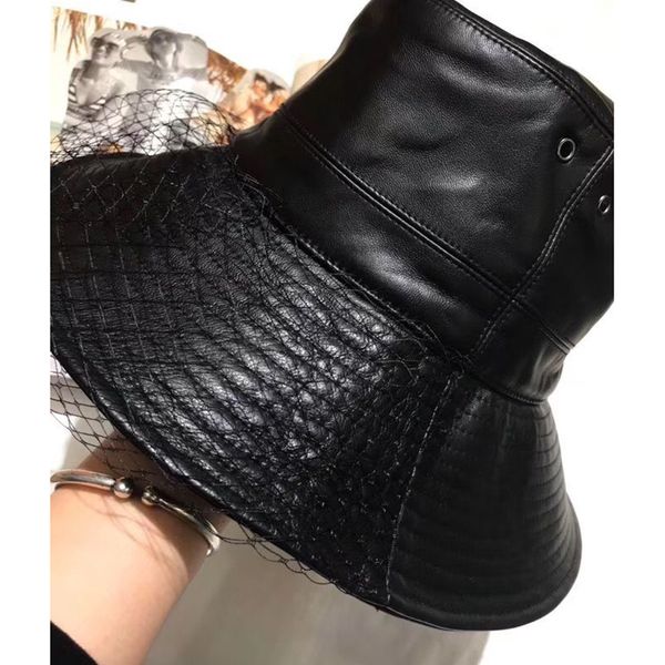

2020 new women's hats and apparel with black leather mesh fashion elegant hat, Blue;gray