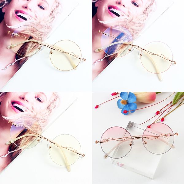 

round frameless trimming female crystal glitter pearl glasses pearl edge diamond anti-blue light plain glasses 1, Silver