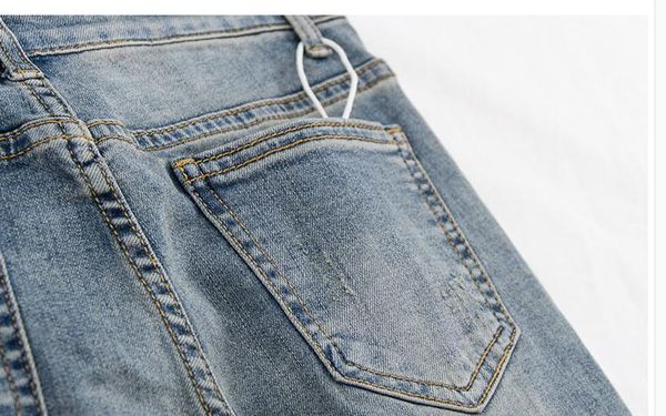 

spring summer fashion womens stretchy beads placket blue denim flare pants , skinny jeans trousers for woman