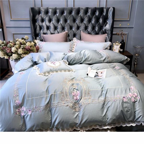 New Light Blue Pink Luxury European Pastoral Embroidery Egyptian