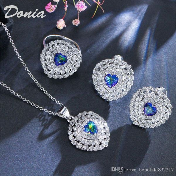 

donia jewelry fashion heart-shaped zircon earrings necklace ring three piece wedding jewelry ladies banquet set decoration, Slivery;golden