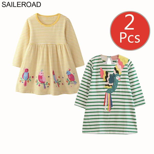 

saileroad 2 шт. животных аппликации девушки с длинным рукавом платье 7 лет девушки одежда элегантное платье для девочек вечерние платья един, Red;yellow