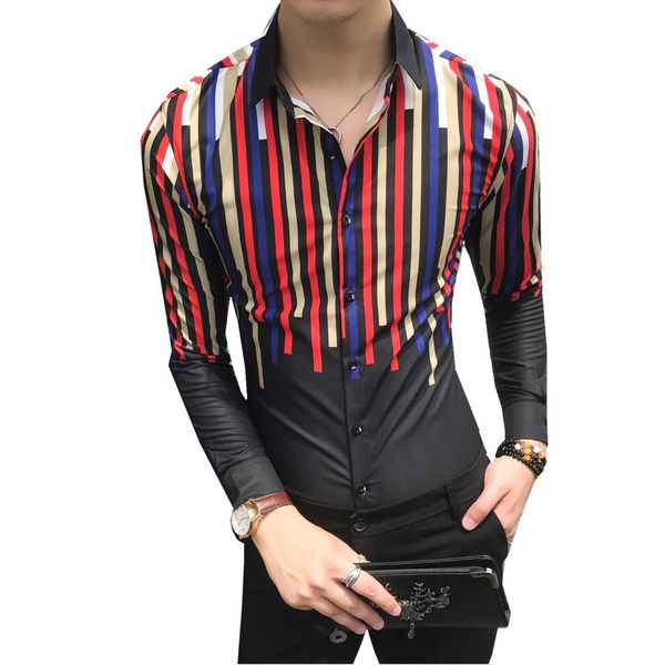 

korean dress shirt men fashion 2018 autumn men's social shirts night club slim fit long sleeve singer shirts casual men clothes, White;black