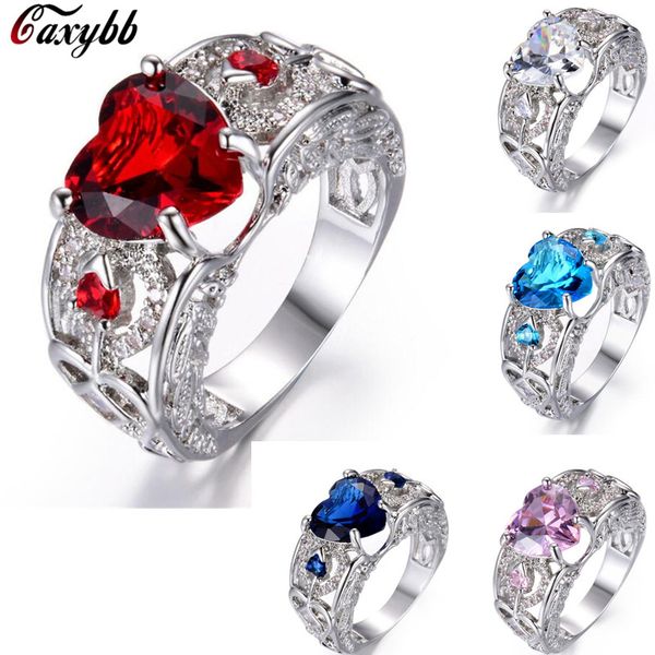 

wedding jewelry finger crystal heart rings for women new lover cubic zirconia ring female engagement party wholesale, Slivery;golden