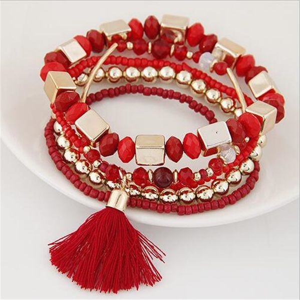 

bohemian style multilayer natural stone beads tassels bracelets for women girls lucky friendship bracelet jewelry, Golden;silver