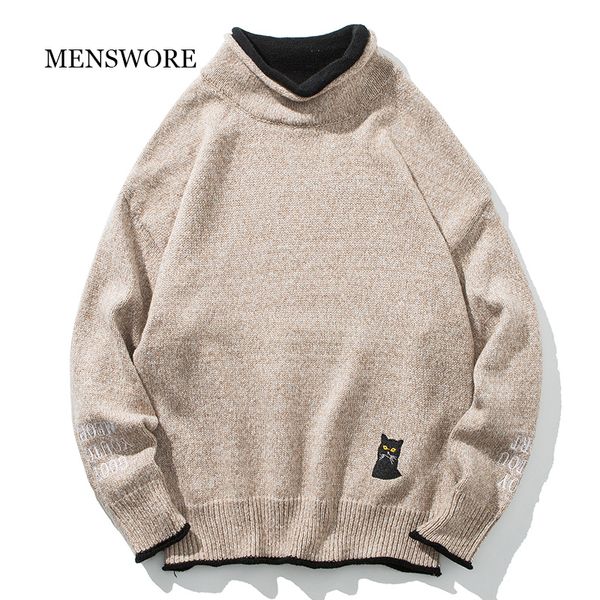 

menswore men warm sweater brand new casual fashion pullovers male long sleeve fit high collar solid knitwear winter pull homme, White;black