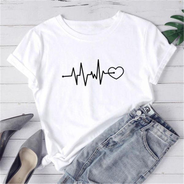 

short sleeve designer summer female casual round neck streetwear t-shirt loose fashion tee ecg printing women, White