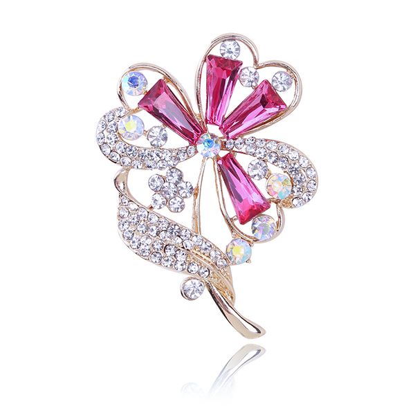 

fashion multicolor clover bouquet flowers rhinestone brooches metal weddings banquet brooch pins for women girl jewelry gift, Gray