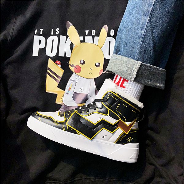 

tide shoes net red version explosion cartoon high-plus velvet cotton shoes, Black