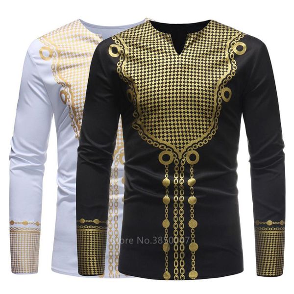 

men 2020 news african print dresses bazin rich dashiki long sleeve fashion african robe blouse clothing tribal shirts plus size, Red