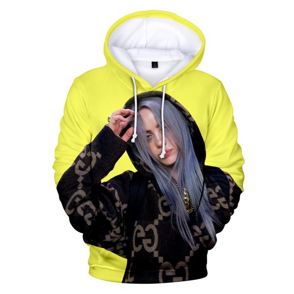 

2019 new kpop singer famous composer billie eilish 3d print hoodie fans casual fashion billie eilish 3d sweatshirt music hip hop, Black