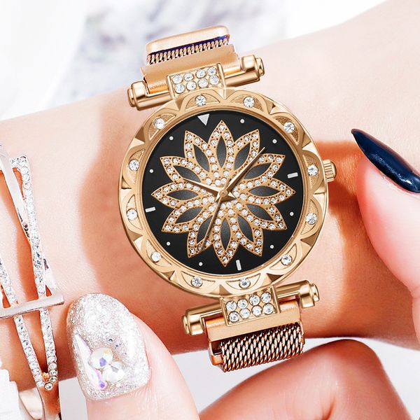 

luxurydropshipping новые моды для женщин часы магнитная сетка пояса кварцевые часы дамы повседневный алмазный часы наручные relogio feminino, Slivery;brown