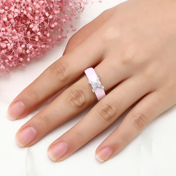 

pink set ring and earrings jewelry from ceramics x cross ceramic ring with crystal water drop earrings jewelry sets for women, Silver