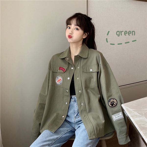 

2019 early autumn new style army green fashion workwear coat casual versatile long-sleeved upper garment women's, Black;brown