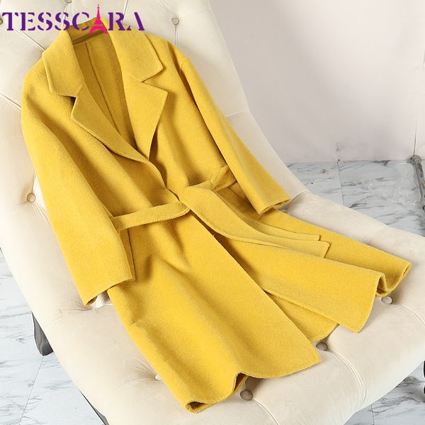 

tesscara women autumn & winter casual wool blend basic jacket coat female cashmere blazer jackets outerwear & coats, Black