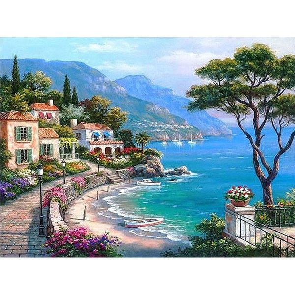 

frameless the mediterranean sea seaside diy digital painting by numbers wall art decoration hand painted for home decor 40x50cm