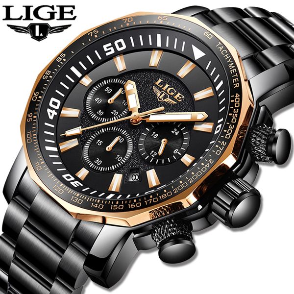 

quartz watch 2019lige mens watches sport watch man waterproof big dial male clock relogio, Slivery;brown