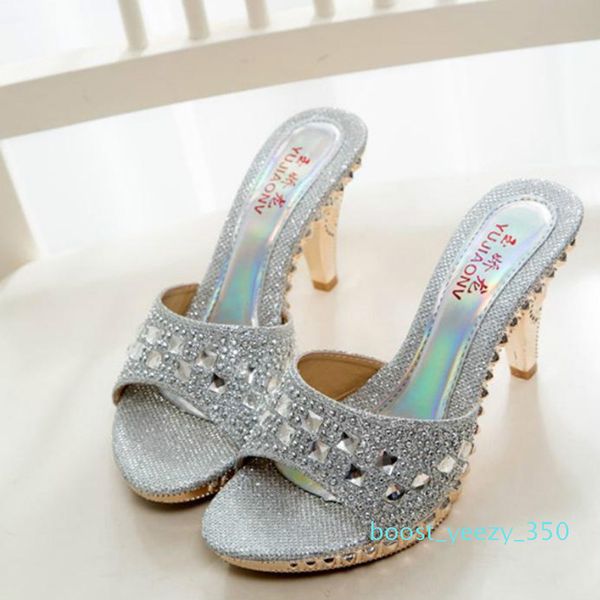 

brand designer-wholesale summer fashion shoes woman rhinestone high heel sandals women slippers sandalias ladies shoes size 35-39 b35, Black