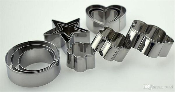 

bar 3pcs setstainless steel round circle heart star cookie fondant cake mold cutter pastry tool safe cake mould adjustable baking cake tool
