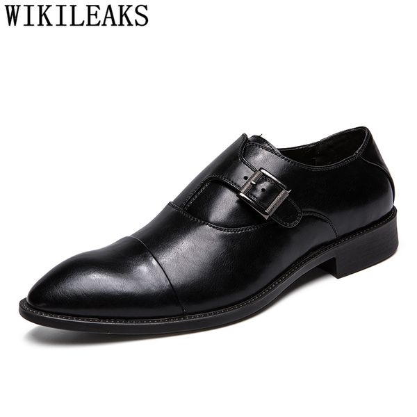 

monk strap formal shoes men elegant italian brand men dress shoes leather coiffeur oxford for buckle erkek ayakkabi, Black