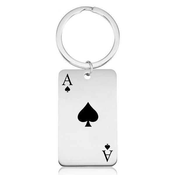 

10 pcs/lot spade playing cards keychain stainless steel poker key rings men car key holder charm jewelry accessories, Silver