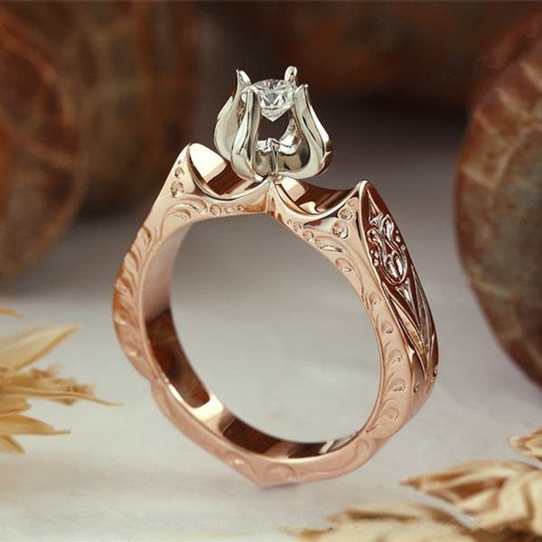 

Zhenrong wish new creative lotus color separation simulation diamond ring European and American lotus flower flower flame engagement ring