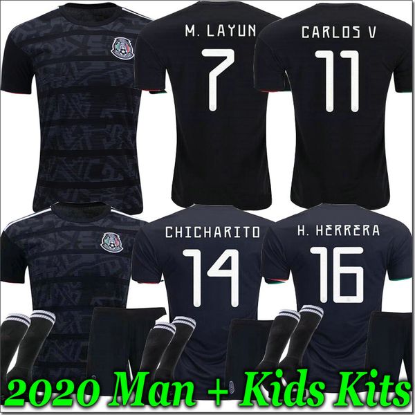 

19 20 mexico h.lozano dos santos chicharito soccer shirt 2019 2020 gold cup man kids boy kit sports football jersey, Black