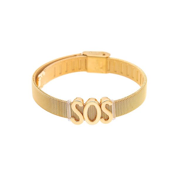 

keeper group combine bracelet sos english stainless steel watchband, Golden;silver