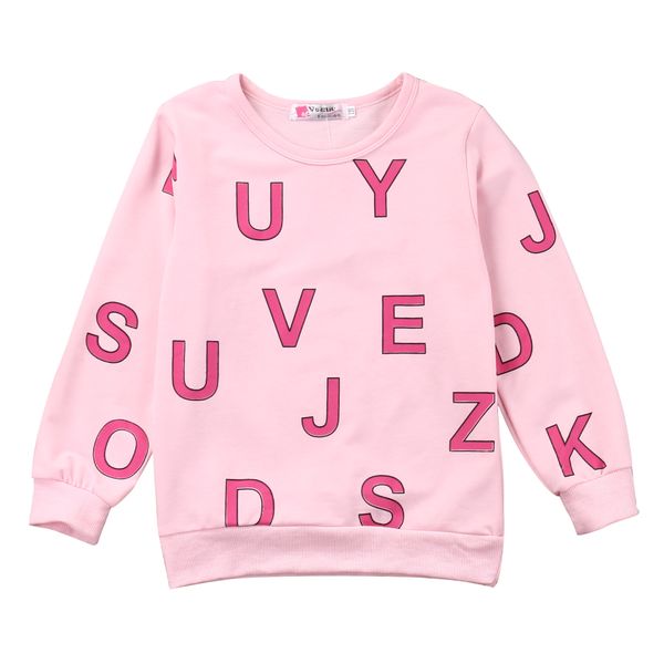 

toddler baby girls cotton kids letter printed t-shirt long sleeve pullover tee sweatshirt, Black