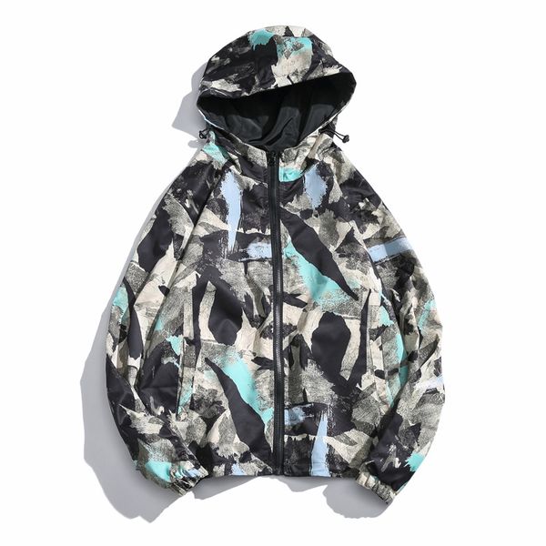

mens jacket fashion casual jackets camouflage fish bone printing sport hooded jacket windbreaker two sides wear large size m-5xl, Black;brown